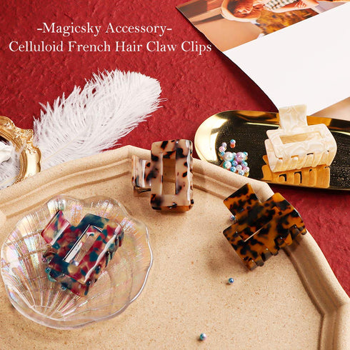 MagicSky 4PCS Hair Claw Clips - Acrylic Hair Banana Barrettes, Celluloid French Butterfly Jaw Clips, Tortoise Shell