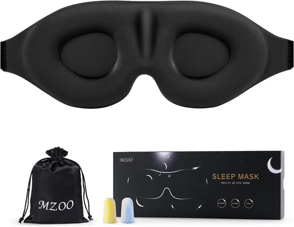 MZOO Sleep Eye Mask for Side Sleeper, 3D Light Blocking Patented Design Night Blindfold, Black