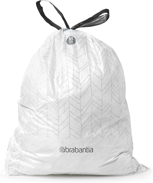 Brabantia PerfectFit Trash Bags, Size M/16 Gal, Thick Plastic Trash Can Liners with Drawstring Handles (40 Bags)