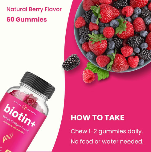 Hair Skin & Nails Gummies, Biotin with Collagen & Keratin, 5000mcg Biotin Beauty Complex, 120 Count