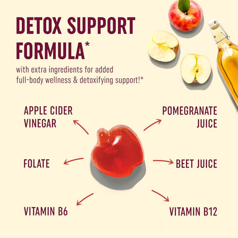 Organic Apple Cider Vinegar Gummies - 60 Ct - with B6, B12 & Folate - Weight, Digestion, Detox Support