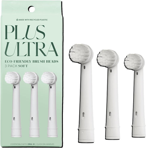 PLUS ULTRA Eco-Friendly Oral-B Compatible Electric Toothbrush Replacement Heads, 3 Heads Per Pack