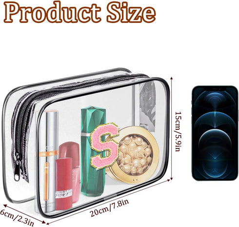 Clear Toiletry Bag,Portable Travel Toiletry Bag,Chenille Letter Cosmetic Bag with Zipper,Waterproof Makeup Bag,Cosmetic Storage Organizer for Women Men,Travel Essentials (Black,B)