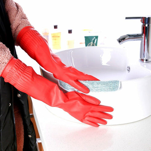 Rubber Cleaning Gloves, 3-Pairs Kitchen Dishwashing Gloves, Waterproof Reusable, Small