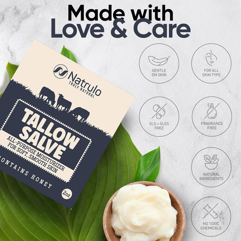 Beef Tallow Salve All Natural Grass Fed Balm with Honey Moisturizing Skin Repair for Eczema & Dry Skin