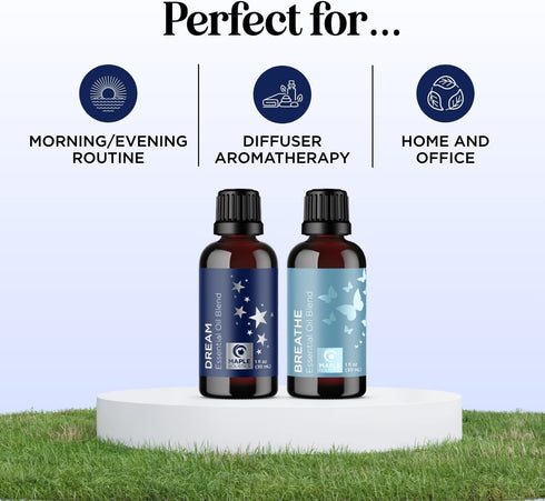 Aromatherapy Essential Oil Blends for Diffusers - Diffuser Essential Oil Set with Dream Essential Oil Blend and Breathe Essential Oil Blend - 100% Pure Must Have Aromatherapy Oils - 1 Fl Oz Each