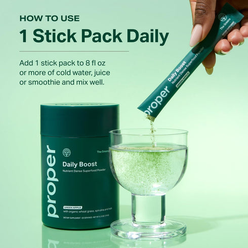 Proper, The Greens Daily Boost Organic Greens Powder. Whole Food, Apple Flavor Veggie Powder Superfood with Wheatgrass