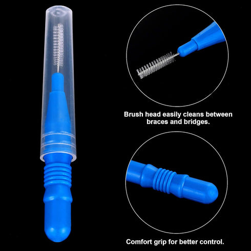 BBTO 100 Pcs Braces Dental Brush Flosser, Interdental Brush Toothpick for Oral Dental Cleaning Tool (Red and Blue)