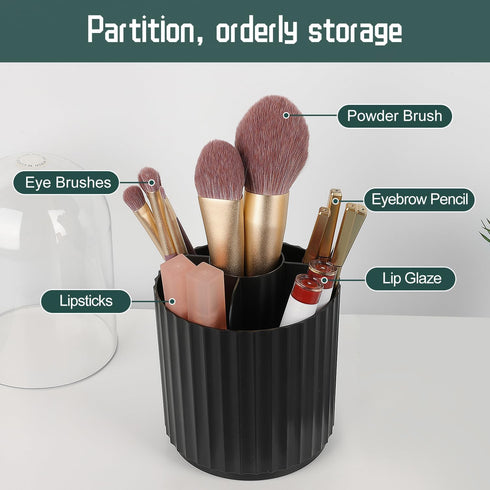 JessLab Makeup Brush Holder Organizer with Lid, 360 Degree Rotatable Spinning Cosmetics Storage Box for Bathroom