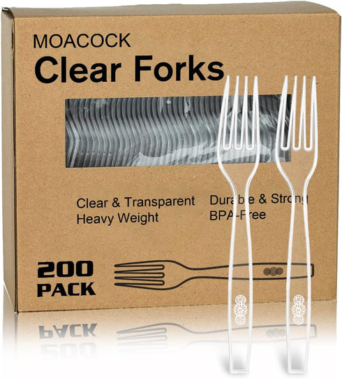 200 Count Clear Disposable Plastic Forks, Heavy Weight Utensils for Parties, Picnics, Big Events, Daily Use
