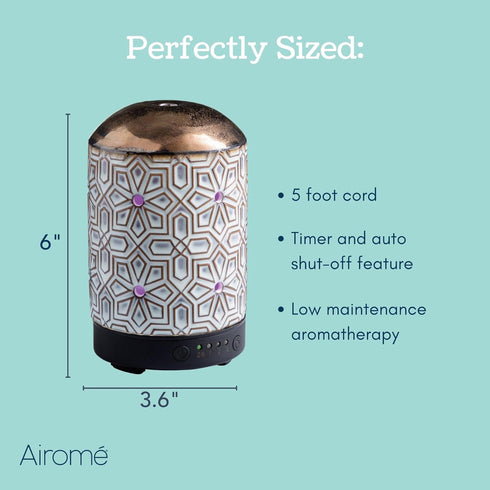 Timer|100 mL 8 Airome Ceramic Essential Oil Diffuser with Humidifying Ultrasonic Aromatherapy Diffuser Colorful LED