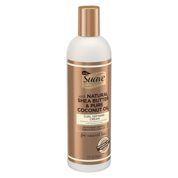 Suave Professionals Shea Butter and Coconut Oil Hair Cream for Natural Hair, 12 oz - Wavy to Curly, Paraben-free