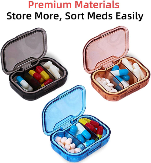 JedJadr 1 Pack 3 Travel Pill Organizer for Purse, Compartment Pill Organizer for Travle, Compact Mini Pill Case
