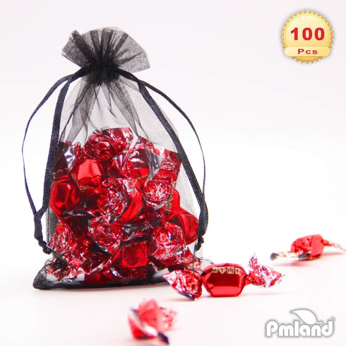 PMLAND 100 Pcs Organza Mesh Drawstring Bags, 4 x 6 Inches for Jewelry Party Favors