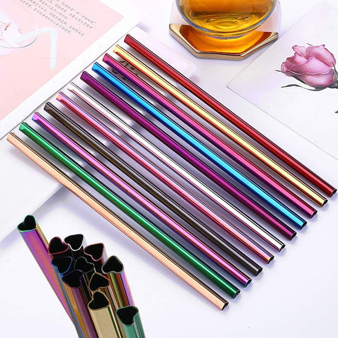 Vilihkc Stainless Steel Straw Set, Heart-Shaped Mouth, Food Grade Reusable Metal Drinking Straws with Cleaning Brush