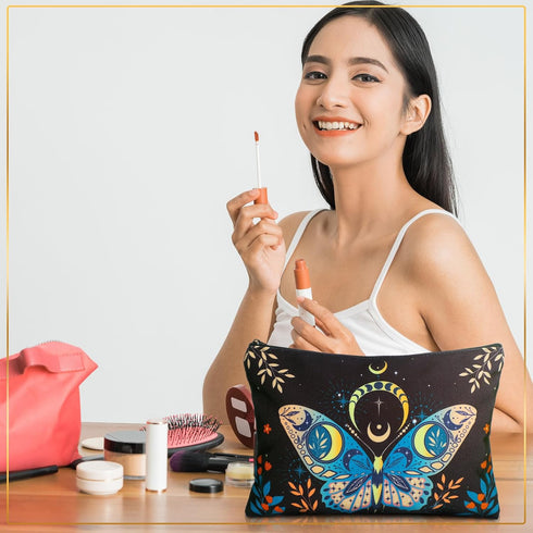 Kajaia 12 Pcs Butterfly Makeup Bag, Christmas Gifts for Women, Canvas Cosmetic Bag