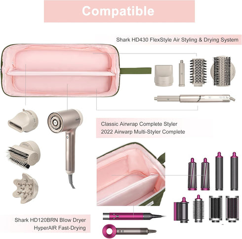 Leudes Hair Tools Travel Bag for Shark Flexstyle - Waterproof Dustproof Organizer for Hair Air Wrap Dryer (Army Green)
