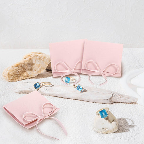 40 Pieces Pink Microfiber Jewelry Pouch, 8 x 8 cm Luxury Small Gift Bag with String for Earrings, Necklace, Ring