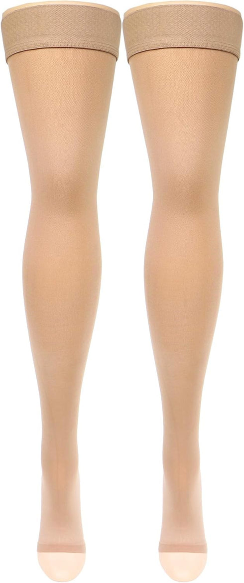 Truform Women's Compression Stockings, 20-30 mmHg, Thigh High Length, Open Toe, Opaque, Medium Beige