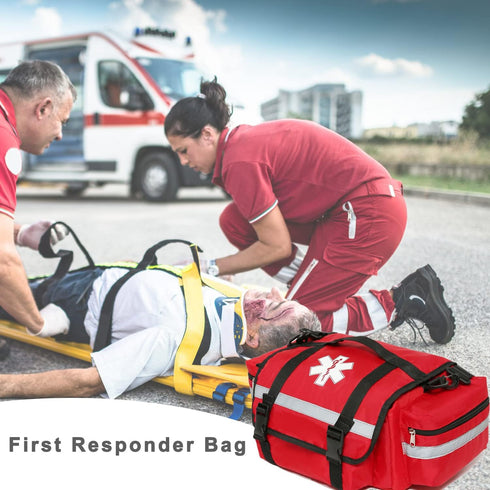 Empty First Aid Bag for Emergency Trauma Medical Organizer, Shoulder Carry Bag 13 x 9 x 7, Red