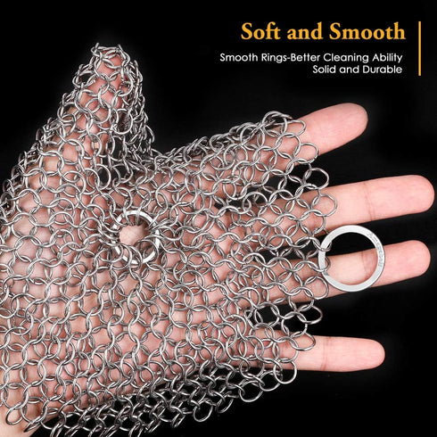 AMAGABELI GARDEN & HOME 7”x7” Cast Iron Cleaner 316 Stainless Steel Cast Iron Scrubber Chain Mail Scrubber Cast Iron for Pans Dutch Ovens Grills BG240