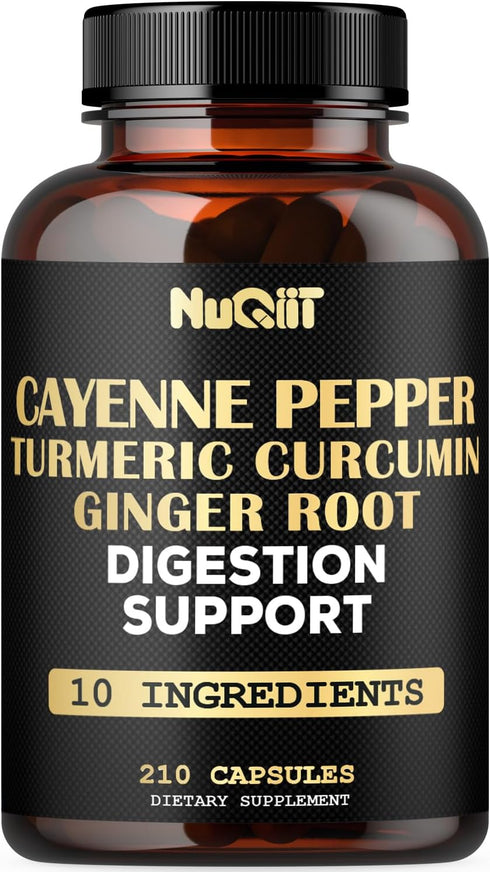 Extract 10:1 Cayenne Pepper Supplement with Turmeric Curcumin, Ginger Root, 210 Capsules for Immune Support