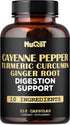 Extract 10:1 Cayenne Pepper Supplement with Turmeric Curcumin, Ginger Root, 210 Capsules for Immune Support