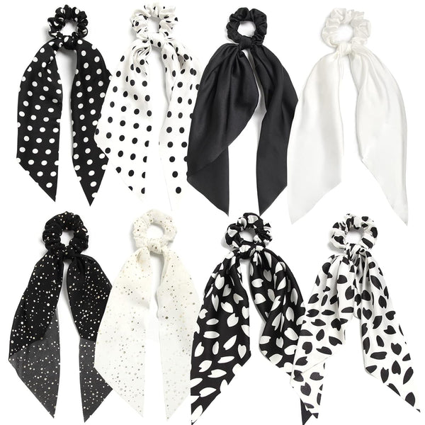 SUSULU Hair Scrunchies for Women, Solid Color Fabric Bobbles, Elastic Hair Ties (Black White)