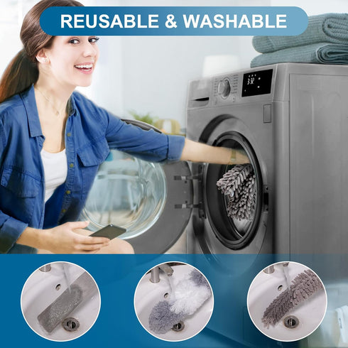 Microfiber Duster, 4PCS with Extension Pole (Stainless Steel) 30 to 100 Inches, Reusable Washable for Cleaning High