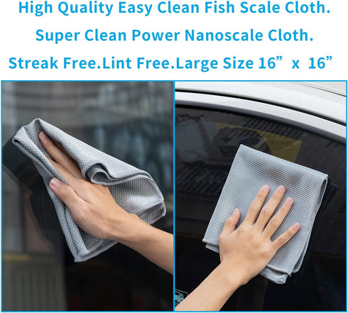Streak Free Miracle Cleaning Cloths, Nanoscale Microfiber for Window, Mirror, Glass, Car, Lint Free, Reusable, Pack of