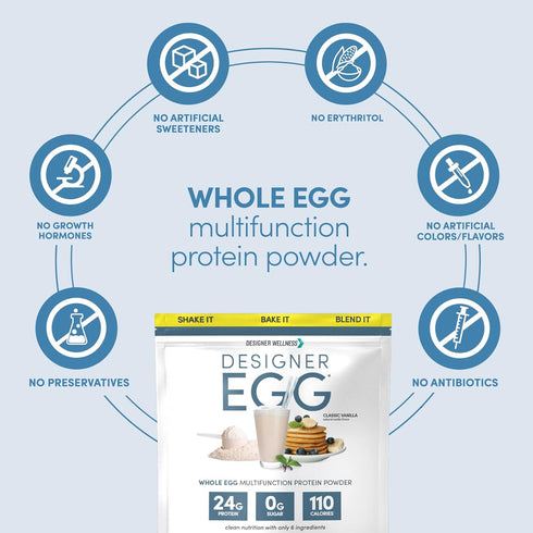 Designer Wellness Designer Egg - Natural Egg Yolk & Egg White Protein Powder, Classic Vanilla, 12.4 Ounce