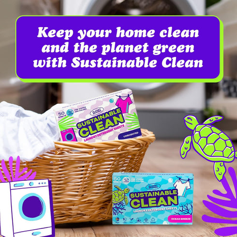Laundry Detergent Sheets, Made in Sweden, Up to 100 Loads, 50 Sheets, Eco-Friendly, Ocean Breeze