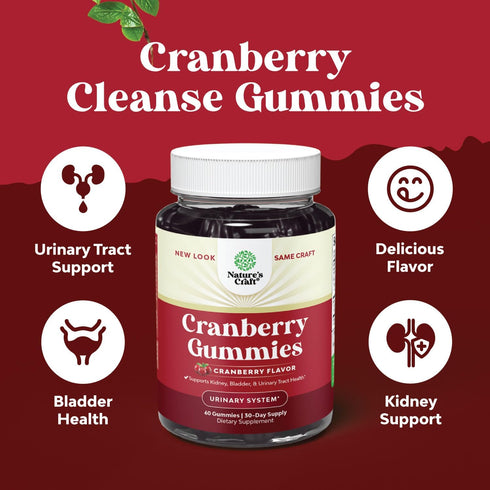 Natural Cranberry Gummies for Women and Men - Extra Strength Antioxidant Chews for Urinary Tract Health