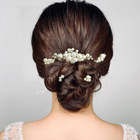 Set of 5 PCS Wedding Pearl Hair Combs - Elegant Accessories for Bridal Women (Gold)
