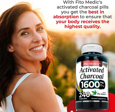 FITO MEDIC'S Lab | activated charcoal pills| 1600 mg per serving | 240 Caps | activated charcoal | charcoal capsules| charcoal pills| Ultra high Absorption, s.