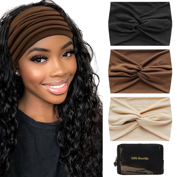 S&N Remille Wide Boho Headbands for Women, Extra Large Turban Hairband Accessories 3 Pack