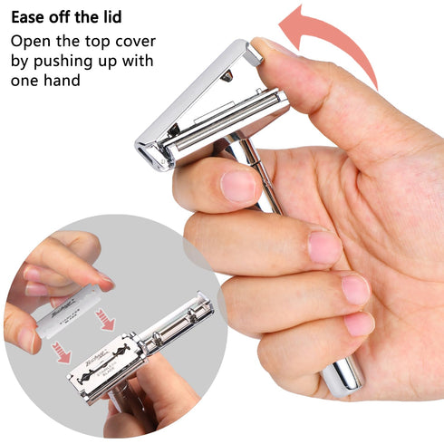 Double Blade Safety Razor - Adjustable Razors with 10 Blades and 1 Stand, Durable for Men and Women