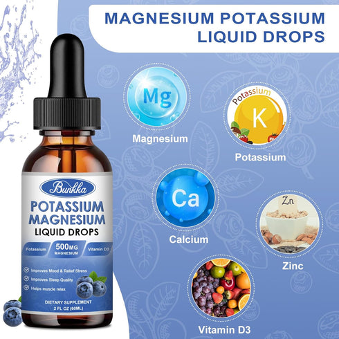 Potassium Magnesium Supplement with Calcium, Vitamin D3, Zinc, Sugar Free & Vegan Liquid Drops