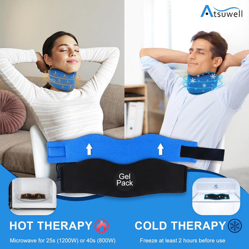 Atsuwell Neck Brace for Sleeping, Soft Cervical Collar for Neck Pain, Adjustable Support with Hot Cold Gel Packs