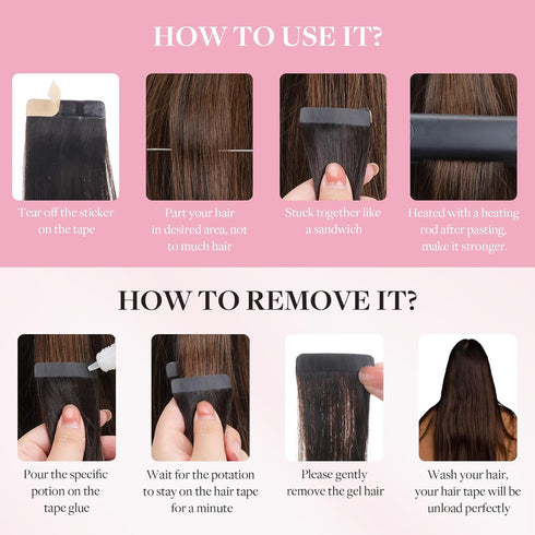 Tape in Hair Extensions Human Hair | 1B Natural Black 14 Inch 25g 10pcs Thick Ends Remy Seamless Extensions