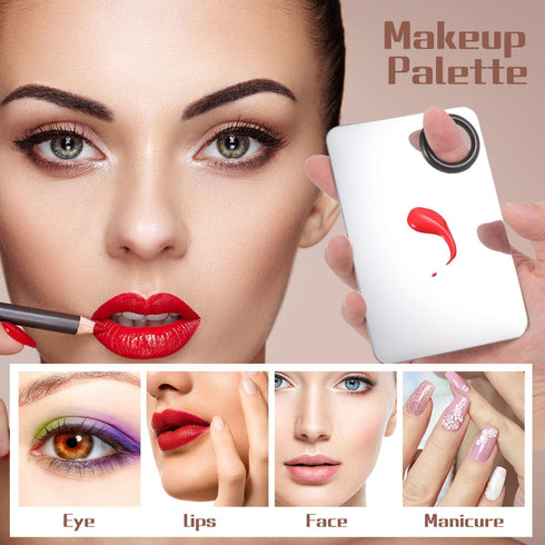 2 in 1 Makeup Mixing Palette Set, Stainless Steel Foundation Palette with Spatula for Eye Shadow Nail Art