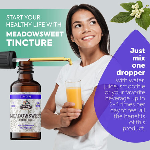Meadowsweet Tincture Extract, Organic Meadowsweet (Filipendula Ulmaria) Dried Herb Herbal Supplement in Cold-Pressed Vegetable Glycerin