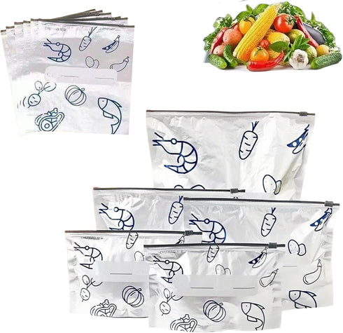 QZAVIRE 30 Pcs Reusable Aluminum Foil Sealable Storage Bags, Seafood Meat Self-sealing Freezer