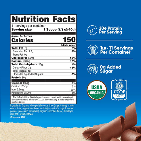 Nutricost Organic Whey Protein Concentrate, Double Chocolate Flavored, Gluten-Free, Non-GMO (1LB)