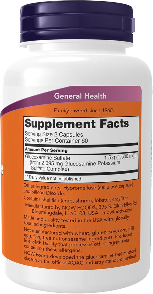 NOW Supplements, Glucosamine Sulfate 750 mg, with UL Dietary Supplement Certification, 120 Veg Capsules