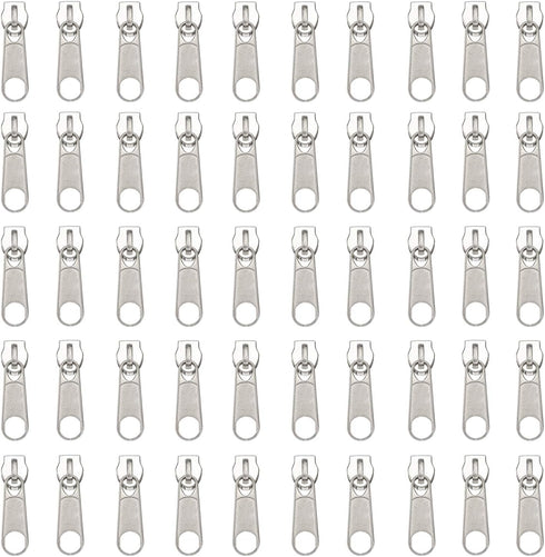 YaHoGa 50PCS Silver Pulls for #3 Nylon Coil Zippers - Zipper Sliders for Luggages, Purses & Bags