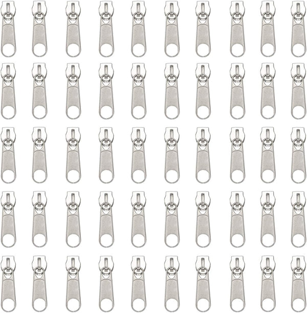 YaHoGa 50PCS Silver Pulls for #3 Nylon Coil Zippers - Zipper Sliders for Luggages, Purses & Bags