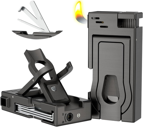FANKAI Multifunctional Pipe Lighter, 3 in 1 Cleaner Tools, Refillable Butane Lighter with Angled Soft Flame