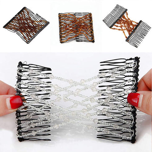 Magic Hair Comb, Swovo 6 Pieces Elastic Beaded Hair Clips for Women Girls DIY Hair Styling