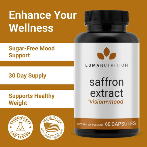 Luma Nutrition Saffron Extract Capsules, 60 Capsules of Premium Saffron Supplements, 88.50 mg Pure Saffron Pills for